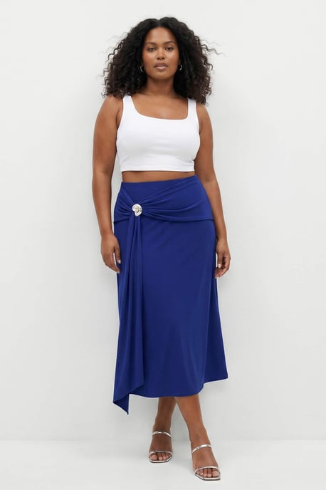 Trendyol Curve Damen Blau Einfarbig Midi Bleistift Rock Große Größen Röcke - Image 6