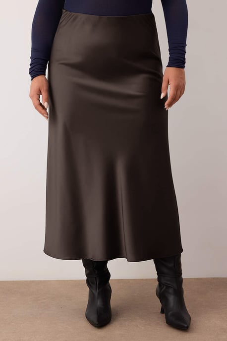 Trendyol Curve Damen Braun Einfarbig Midi Große Größen Röcke - Image 2