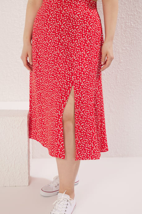 Trendyol Curve Damen Rot Animal-Print Midi A-Linie A-Linie Große Größen Röcke - Image 2
