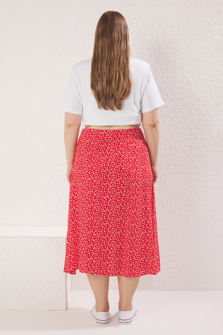 Trendyol Curve Damen Rot Animal-Print Midi A-Linie A-Linie Große Größen Röcke - Image 3