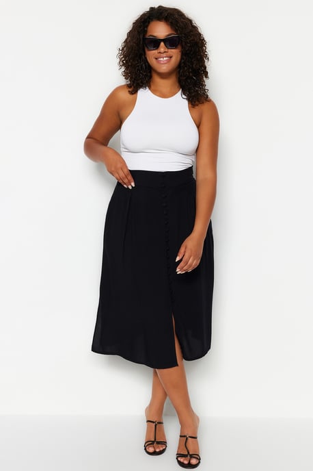 Trendyol Curve Damen Schwarz Einfarbig Midi A-Linie Große Größen Röcke - Image 1