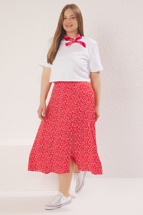 Trendyol Curve Damen Rot Animal-Print Midi A-Linie A-Linie Große Größen Röcke - Image 6
