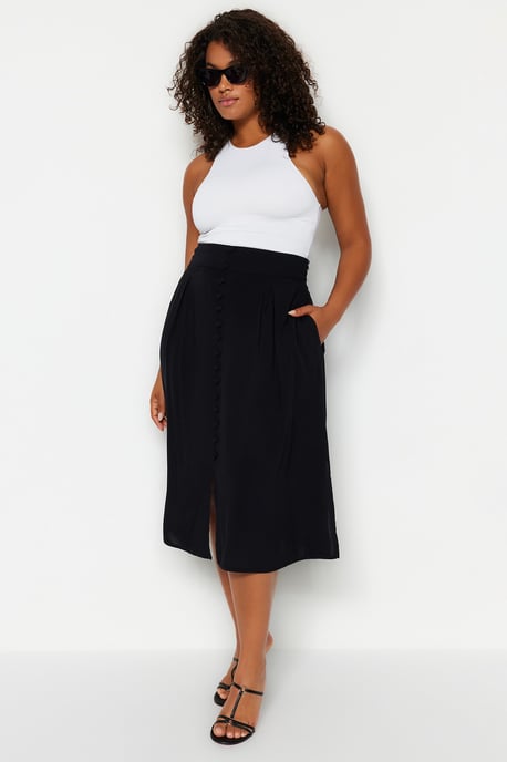 Trendyol Curve Damen Schwarz Einfarbig Midi A-Linie Große Größen Röcke - Image 3