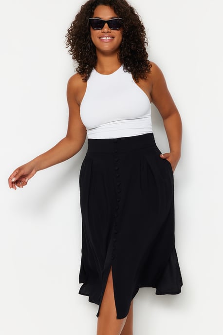 Trendyol Curve Damen Schwarz Einfarbig Midi A-Linie Große Größen Röcke - Image 6
