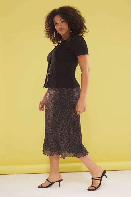 Trendyol Curve Damen Khaki Animal-Print Midi A-Linie Große Größen Röcke - Image 6