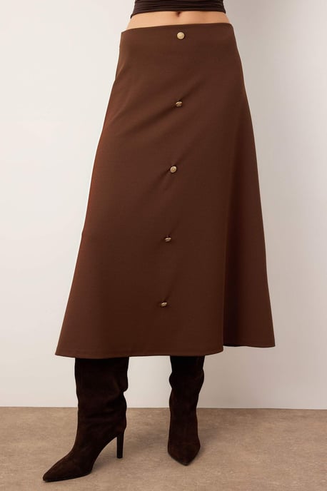 TRENDYOLMİLLA Damen Braun Einfarbig Midi Taille Elastisch Skater Röcke - Image 2
