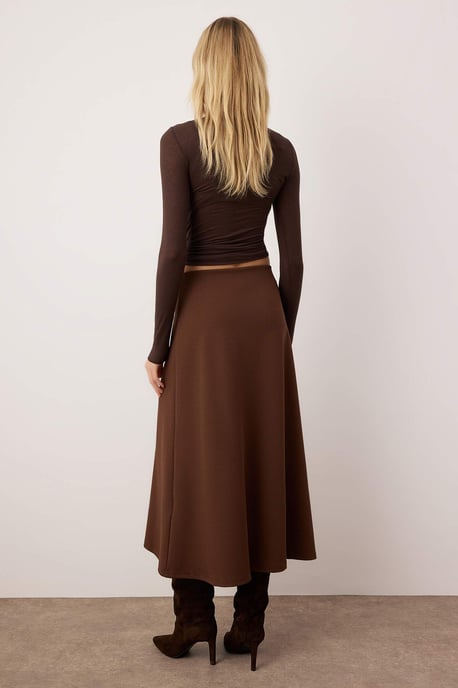 TRENDYOLMİLLA Damen Braun Einfarbig Midi Taille Elastisch Skater Röcke - Image 3