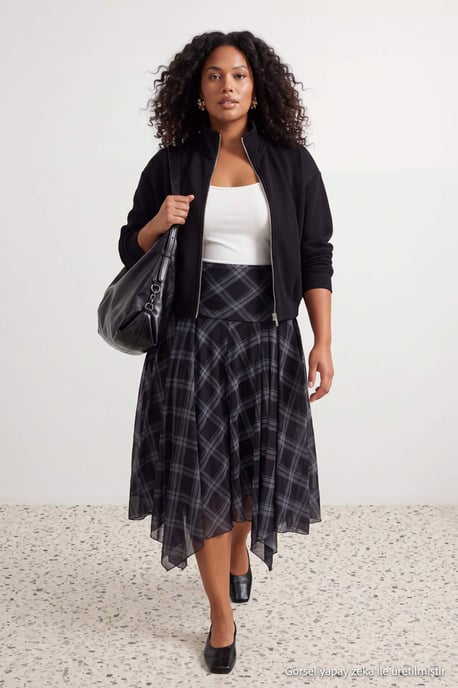 Trendyol Curve Damen Mehrfarbig Kariert Midi Große Größen Röcke - Image 6
