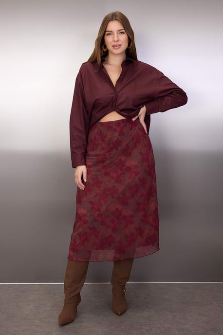 Trendyol Curve Damen Mehrfarbig Animal-Print Midi A-Linie Große Größen Röcke - Image 3