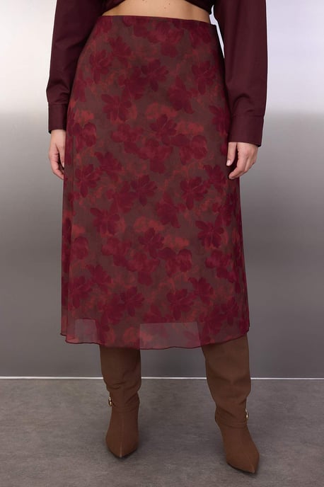 Trendyol Curve Damen Mehrfarbig Animal-Print Midi A-Linie Große Größen Röcke - Image 5