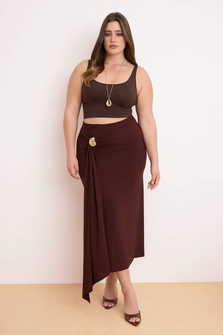 Trendyol Curve Damen Braun Einfarbig Midi Bleistift Rock Große Größen Röcke - Image 1
