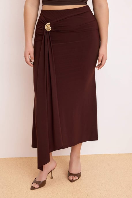 Trendyol Curve Damen Braun Einfarbig Midi Bleistift Rock Große Größen Röcke - Image 2