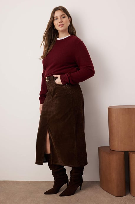Trendyol Curve Damen Braun Einfarbig Midi Große Größen Röcke - Image 6