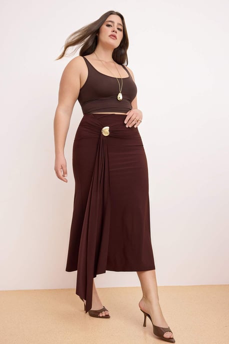 Trendyol Curve Damen Braun Einfarbig Midi Bleistift Rock Große Größen Röcke - Image 6