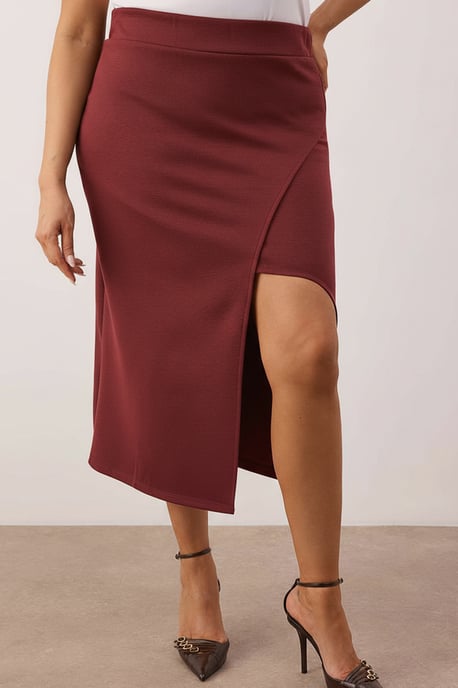 Trendyol Curve Damen Bordeaux Einfarbig Midi Bleistift Rock Große Größen Röcke - Image 2