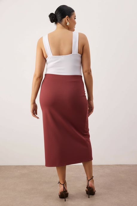 Trendyol Curve Damen Bordeaux Einfarbig Midi Bleistift Rock Große Größen Röcke - Image 3