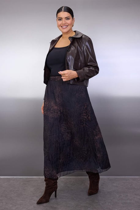 Trendyol Curve Damen Khaki Animal-Print Midi Große Größen Röcke - Image 6