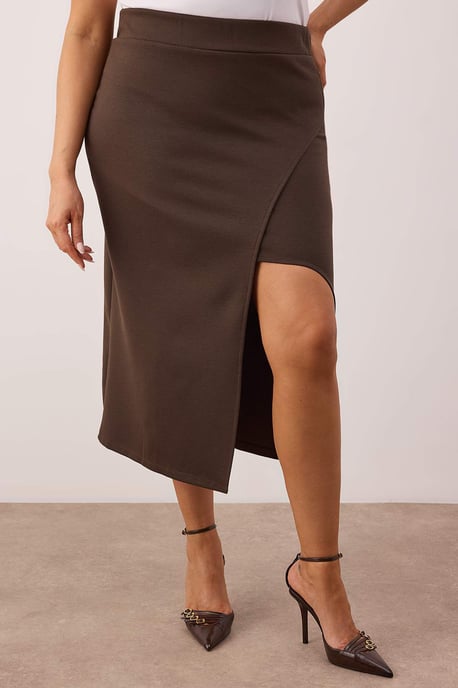 Trendyol Curve Damen Braun Einfarbig Midi Bleistift Rock Große Größen Röcke - Image 2