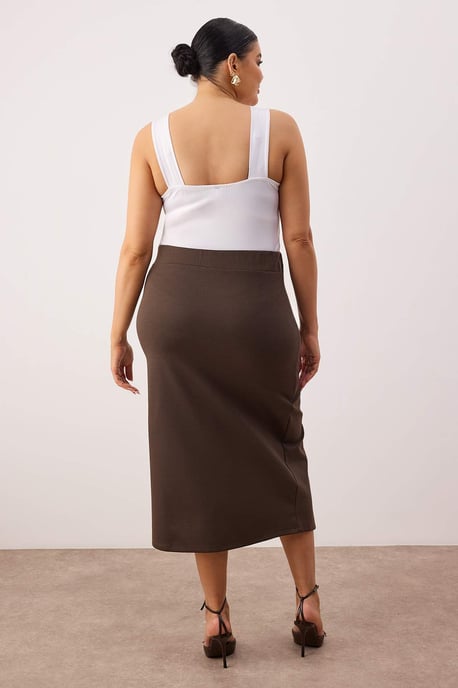 Trendyol Curve Damen Braun Einfarbig Midi Bleistift Rock Große Größen Röcke - Image 3