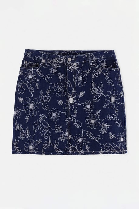 Trendyol Curve Damen Dunkelblau Geblümt Kurz / Mini A-Linie Große Größen Röcke - Image 3