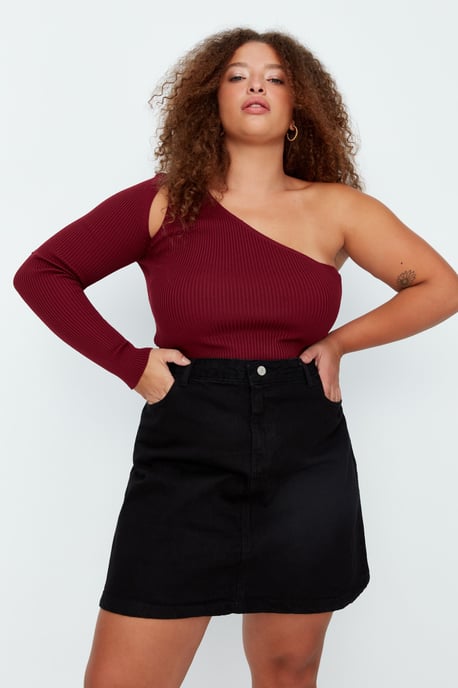 Trendyol Curve Damen Schwarz Einfarbig Kurz / Mini A-Linie A-Linie Große Größen Röcke - Image 2