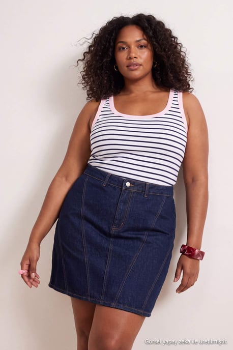 Trendyol Curve Damen Dunkelblau Einfarbig Kurz / Mini Basic Bleistift Rock Große Größen Röcke - Image 2