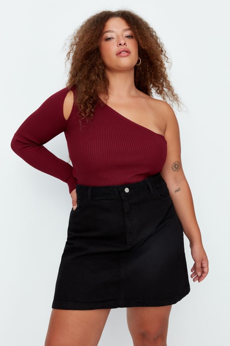 Trendyol Curve Damen Schwarz Einfarbig Kurz / Mini A-Linie A-Linie Große Größen Röcke - Image 5