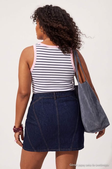 Trendyol Curve Damen Dunkelblau Einfarbig Kurz / Mini Basic Bleistift Rock Große Größen Röcke - Image 3