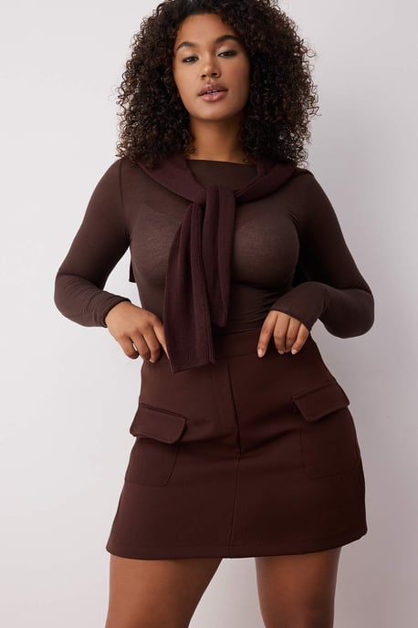 Trendyol Curve Damen Braun Einfarbig Kurz / Mini Bleistift Rock Große Größen Röcke - Image 4