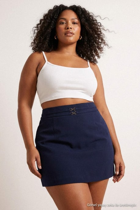 Trendyol Curve Damen Dunkelblau Einfarbig Kurz / Mini A-Linie Große Größen Röcke - Image 2