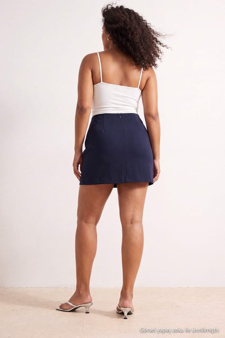 Trendyol Curve Damen Dunkelblau Einfarbig Kurz / Mini A-Linie Große Größen Röcke - Image 3