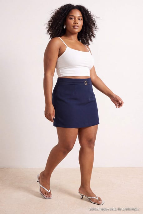 Trendyol Curve Damen Dunkelblau Einfarbig Kurz / Mini A-Linie Große Größen Röcke - Image 6