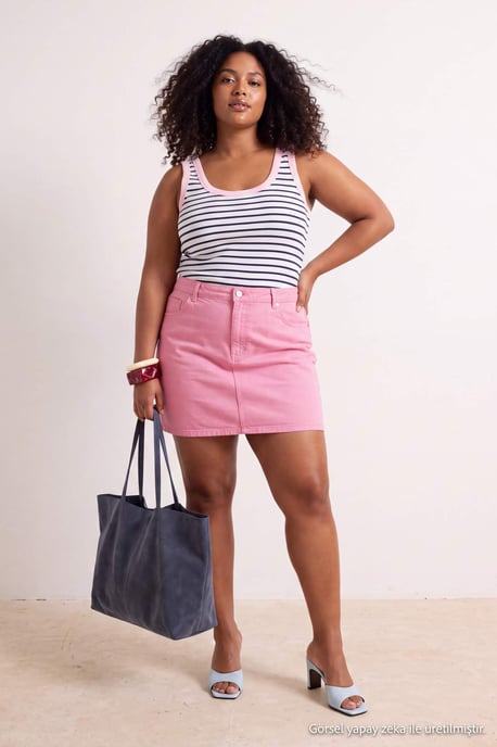Trendyol Curve Damen Rosa Einfarbig Kurz / Mini A-Linie A-Linie Große Größen Röcke - Image 1