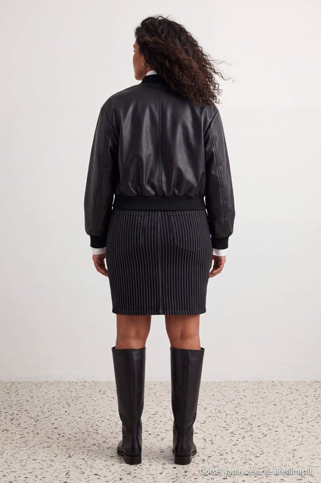 Trendyol Curve Damen Schwarz Gestreift Kurz / Mini A-Linie A-Linie Große Größen Röcke - Image 3