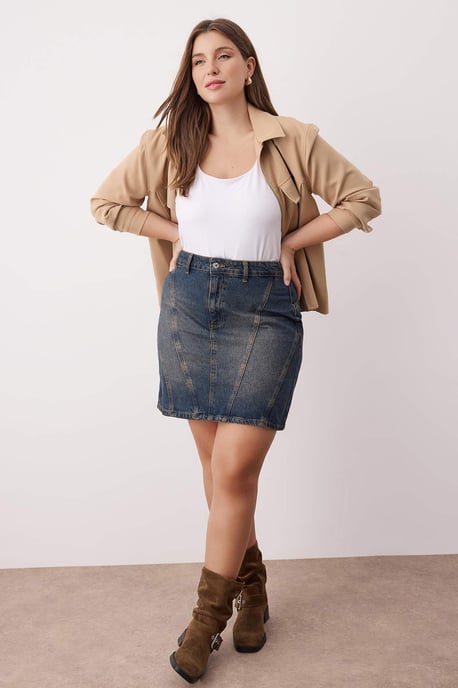 Trendyol Curve Damen Dunkelblau Einfarbig Kurz / Mini Basic Bleistift Rock Große Größen Röcke - Image 1
