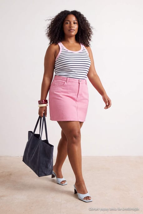 Trendyol Curve Damen Rosa Einfarbig Kurz / Mini A-Linie A-Linie Große Größen Röcke - Image 6