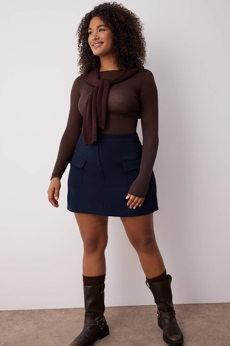 Trendyol Curve Damen Dunkelblau Einfarbig Kurz / Mini Bleistift Rock Große Größen Röcke - Image 1
