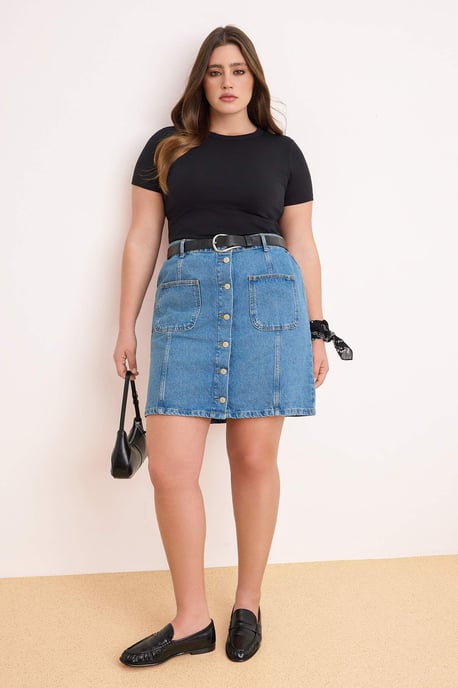 Trendyol Curve Damen Blau Einfarbig Kurz / Mini A-Linie Große Größen Röcke - Image 1