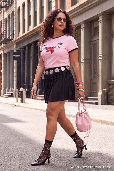 Trendyol Curve Damen Schwarz Einfarbig Kurz / Mini Skater Große Größen Röcke - Image 3