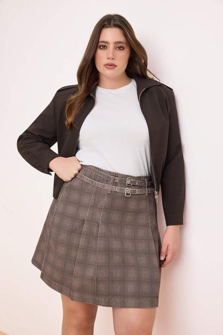 Trendyol Curve Damen Braun Kariert Kurz / Mini A-Linie Große Größen Röcke - Image 6
