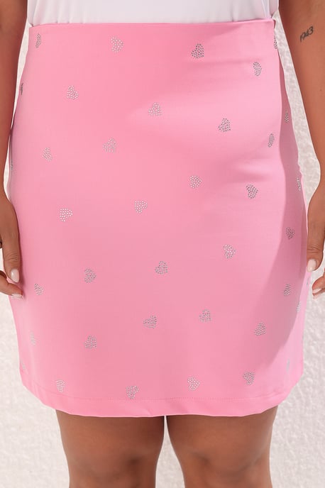 Trendyol Curve Damen Rosa Einfarbig Kurz / Mini A-Linie Große Größen Röcke - Image 2