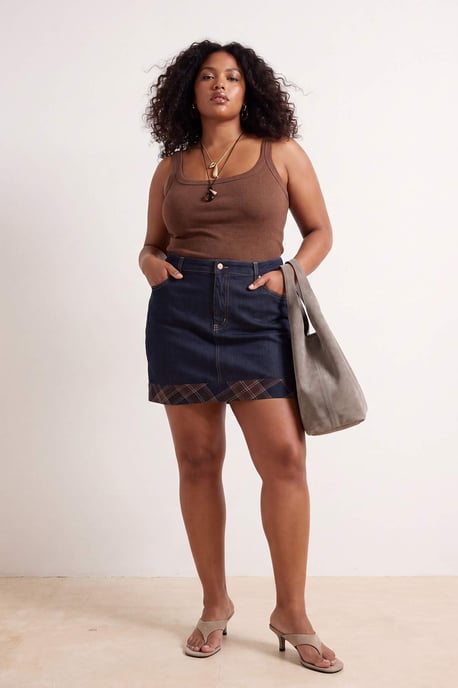 Trendyol Curve Damen Dunkelblau Einfarbig Kurz / Mini A-Linie Große Größen Röcke - Image 6