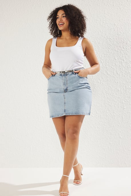 Trendyol Curve Damen Blau Einfarbig Kurz / Mini A-Linie A-Linie Große Größen Röcke - Image 1