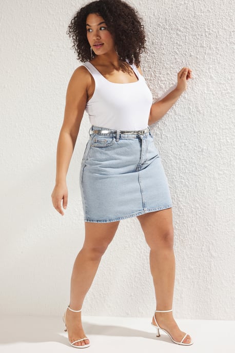 Trendyol Curve Damen Blau Einfarbig Kurz / Mini A-Linie A-Linie Große Größen Röcke - Image 5