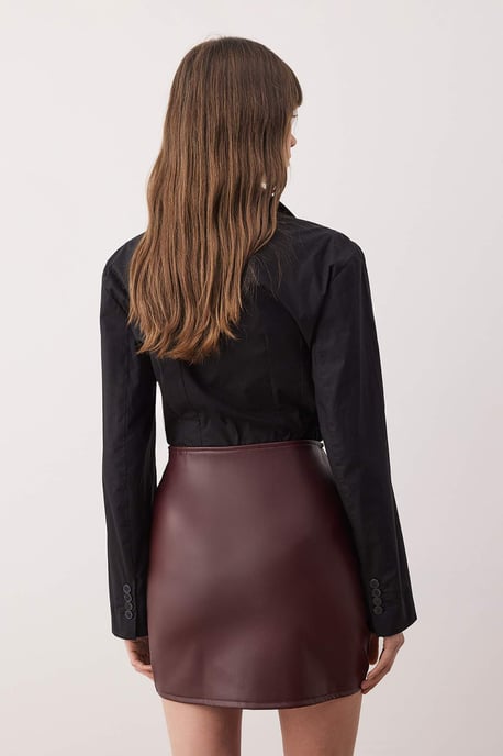 TRENDYOLMİLLA Damen Bordeaux Einfarbig Kurz / Mini Zweireihig / Wickel Bleistift Rock Röcke - Image 3