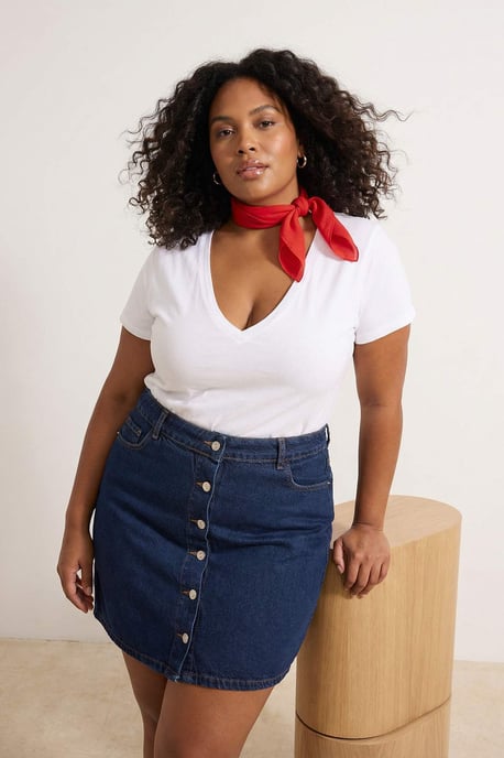 Trendyol Curve Damen Dunkelblau Einfarbig Kurz / Mini A-Linie Große Größen Röcke - Image 1