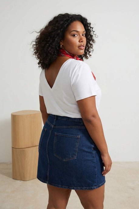 Trendyol Curve Damen Dunkelblau Einfarbig Kurz / Mini A-Linie Große Größen Röcke - Image 2