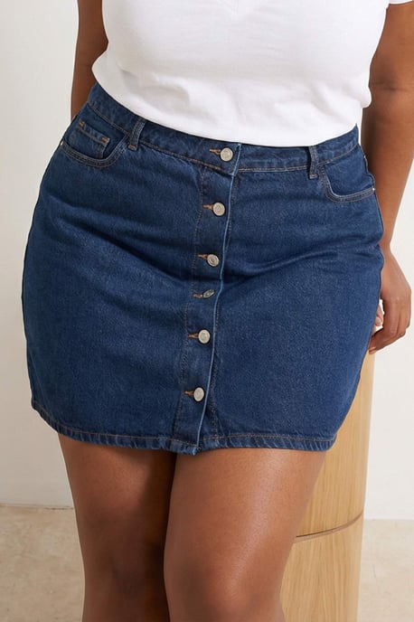 Trendyol Curve Damen Dunkelblau Einfarbig Kurz / Mini A-Linie Große Größen Röcke - Image 6