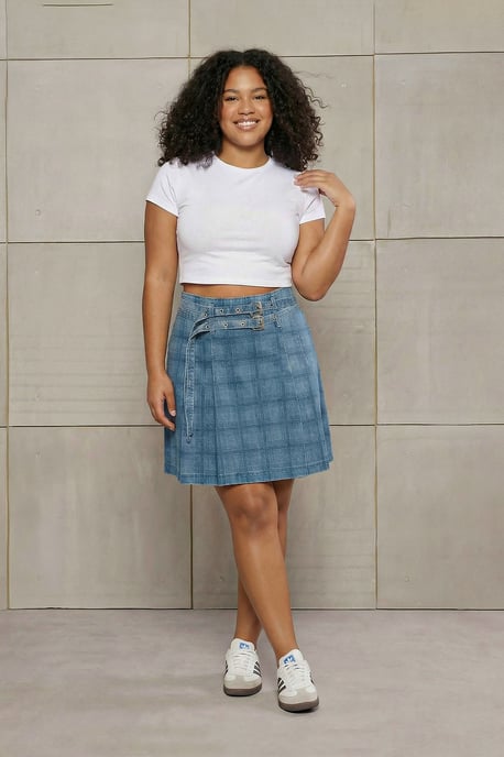 Trendyol Curve Damen Blau Kariert Kurz / Mini A-Linie Große Größen Röcke - Image 6
