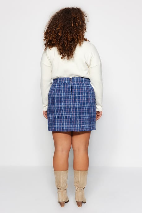 Trendyol Curve Damen Blau Kariert Kurz / Mini Bleistift Rock Große Größen Röcke - Image 4